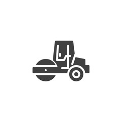 Road roller vector icon. filled flat sign for mobile concept and web design. Asphalt Paver glyph icon. Symbol, logo illustration. Vector graphics