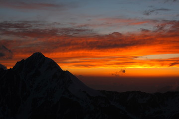 Caucasus. Ossetia. Genaldon gorge. Sunset.