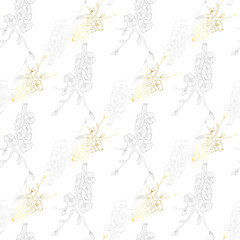 Vintage brunch gold collection for wallpaper design. Seamless vintage background. Botanical illustration. Spring floral texture. 