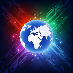 Vector blue globe on the digital technology background, abstract illustration