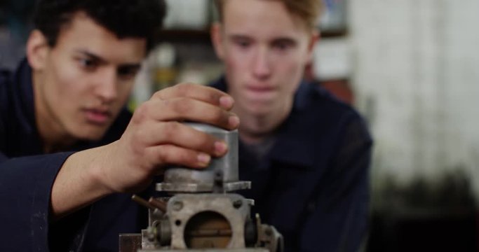 4K Funny concept of apprentice mechanics breaking motor parts & walking away