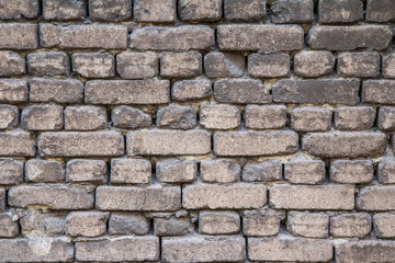 Front view of brick wall in gray color.