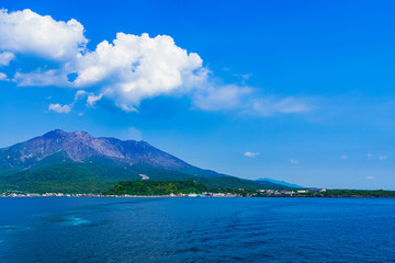 Naklejka na ściany i meble landscape of Kagoshima bay in Kagoshima Japan 