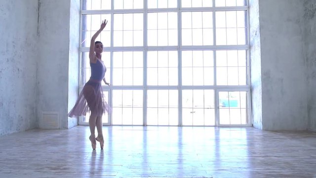 The beautiful girl in a tutu poses for the camera at ballet school. Russian ballet. School of the ballet in Russia. The girl the ballerina in a beautiful suit. Beautiful expressive bellet dancer