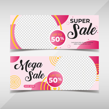 Sale banner collection. Banner template for fashion sale, business promotion with geometric shapes and space for your image. Vol.94
