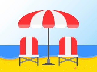 Beach chairs and Umbrella on the beach
