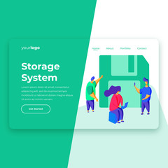 storage system flat illustration landing page vector