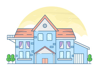 Houses exterior vector illustration front view with roof. Modern house