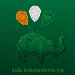 Silhouette of elephant balls the color of the flag of India mandala pattern. Postcard, illustration, ornament, element. Vector image.