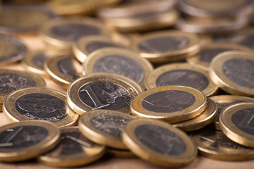 Close up of stack of euro coins