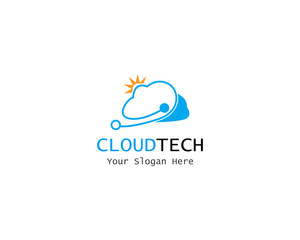 Cloud Digital technology line logo template vector
