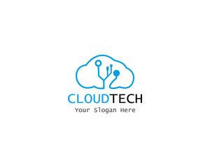 Cloud Digital technology line logo template vector