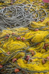 Pile of colorful fisherman fishing nets