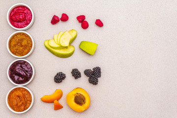 Healthy organic homemade assortment of fruit puree