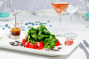 Sliced Beef Tomatoes with Arugula And Balsamic Vinegar