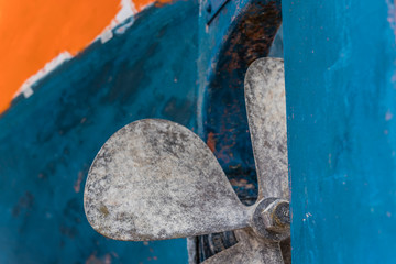 Close up detail of a boat propeller
