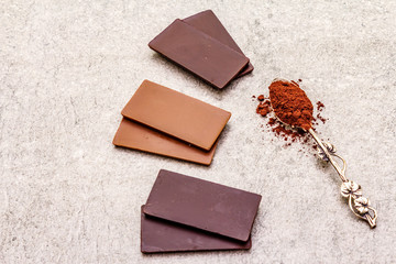 Assorted chocolate with different cocoa content