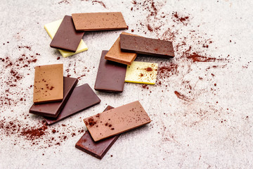 Assorted chocolate with different cocoa content