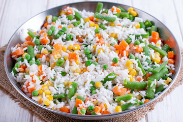 Homemade frozen vegetables with rice