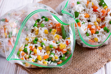 Frozen mixed vegetables in freezer bag
