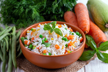 Frozen mixed vegetables with rice
