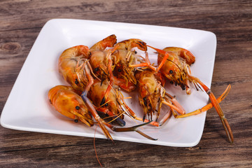 Grilled water prawn in the plate