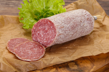 Italian dry Saliami pork sausage