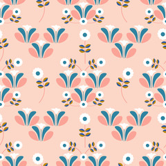 Cute pink flowers in a retro pattern design