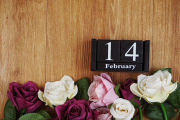 Fototapeta premium 14 February valentine's day background top view flat lay with space for copy