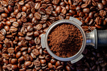 coffee beans grinder in group head coffee machine