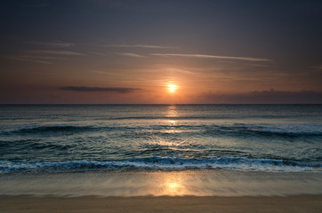 Fototapeta na wymiar Sunrise on the beach in Obzor resort in Bulgaria, Europe