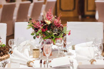 Elegant wedding table decorated in rose Gold shades