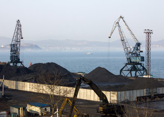 Cargo coal terminal in the city.