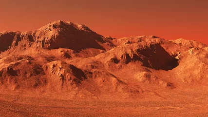 Mars landscape, 3d render of imaginary mars planet terrain, science fiction illustration.