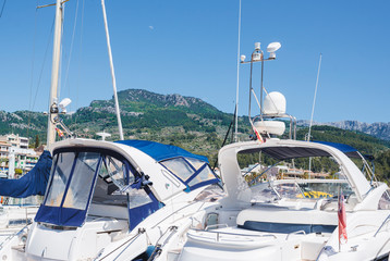 Fototapeta premium details of luxury yachts in the port of the beach