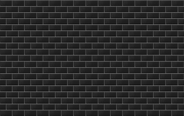 Panoramic image of black ceramic metro tile wall. Black tiles texture background.