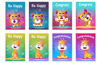 cute animals greeting cards set