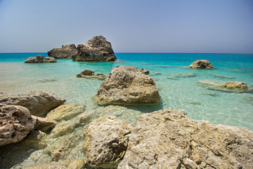 Kavalikefta Beach, Lefkada Island, Greece. Beautiful turquoise water of Kavalikefta Beach on the island of Lefkada in Greece 