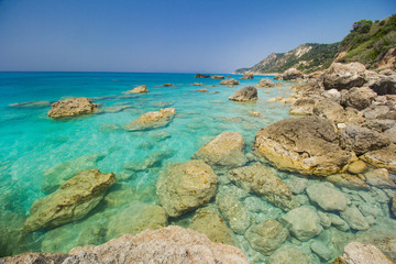 Kavalikefta Beach, Lefkada Island, Greece. Beautiful turquoise water of Kavalikefta Beach on the...