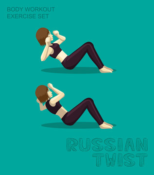 Russian Twist Body Workout Exercise Set Manga Cartoon Vector