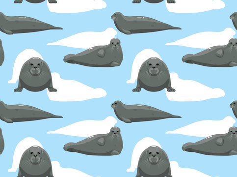 Bearded Seal Cartoon Background Seamless Wallpaper