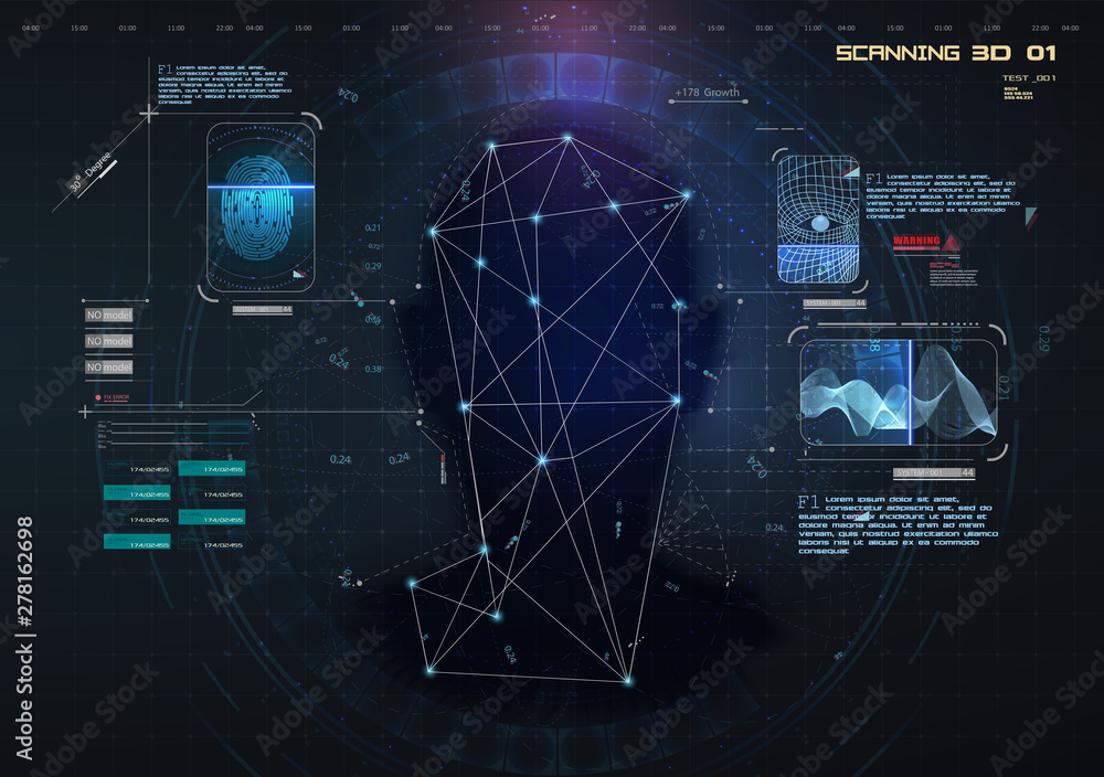 Leinwandbilder biometric identification or recognition system of person. face id. fingerprint, voice scan in futuri