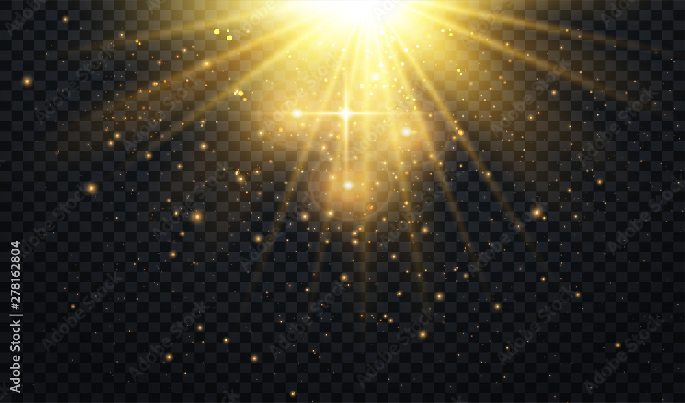 Aufkleber Abstract Light Overlay Effect on Transparent Background. Sparkles. Golden Sun Rays.  Vector Illustration
