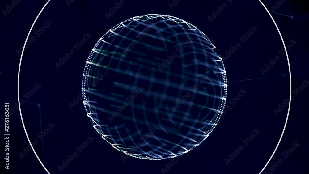 Aufkleber abstract rotating sphere frame and radar waves pulsating on black background, cellular communication