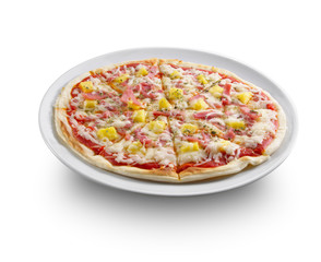 pizza italiana de queso y piña. Italian cheese and pineapple pizza.