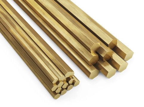 Brass rods of various sizes. Isolated, clipping path included.