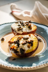 Baked Peaches with Greek Yogurt, Roasted Walnuts and Honey / Nectarines.