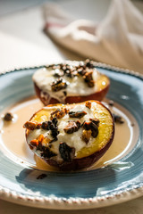 Baked Peaches with Greek Yogurt, Roasted Walnuts and Honey / Nectarines.