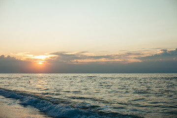 Fototapeta na wymiar Panorama sunset over the sea