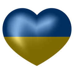 Flag of Ukraine in heart shape. 3d vector illustration.